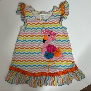 Size 6 Bonnie Jean Multicolor Flamingo Chevron Dress